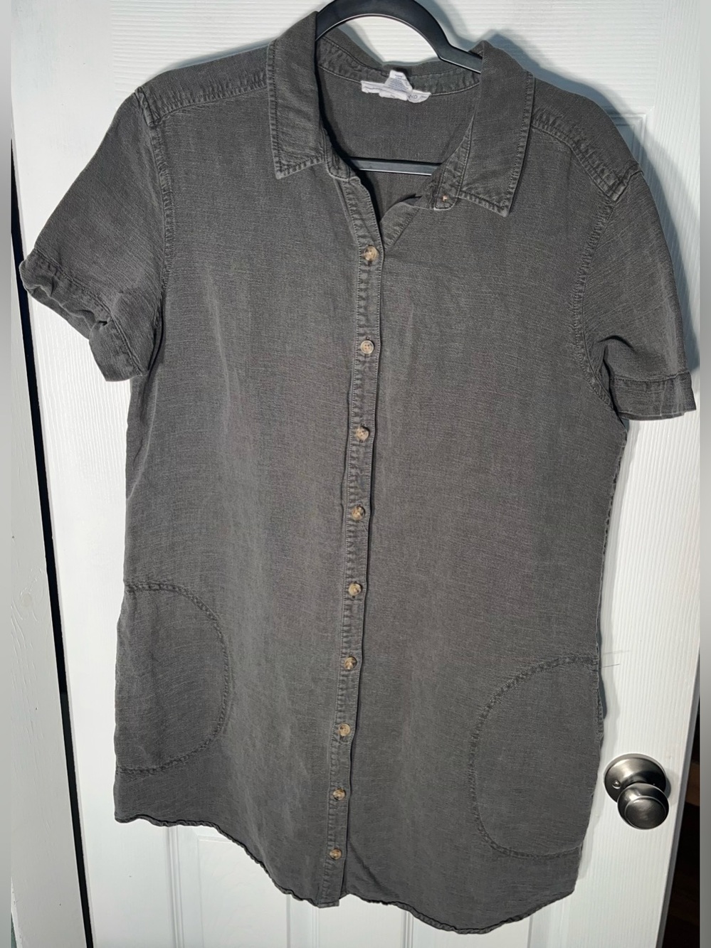 Women’s Lucky Brand XL Linen Lyocell Utility Shirt Dress Pockets Short Sleeve